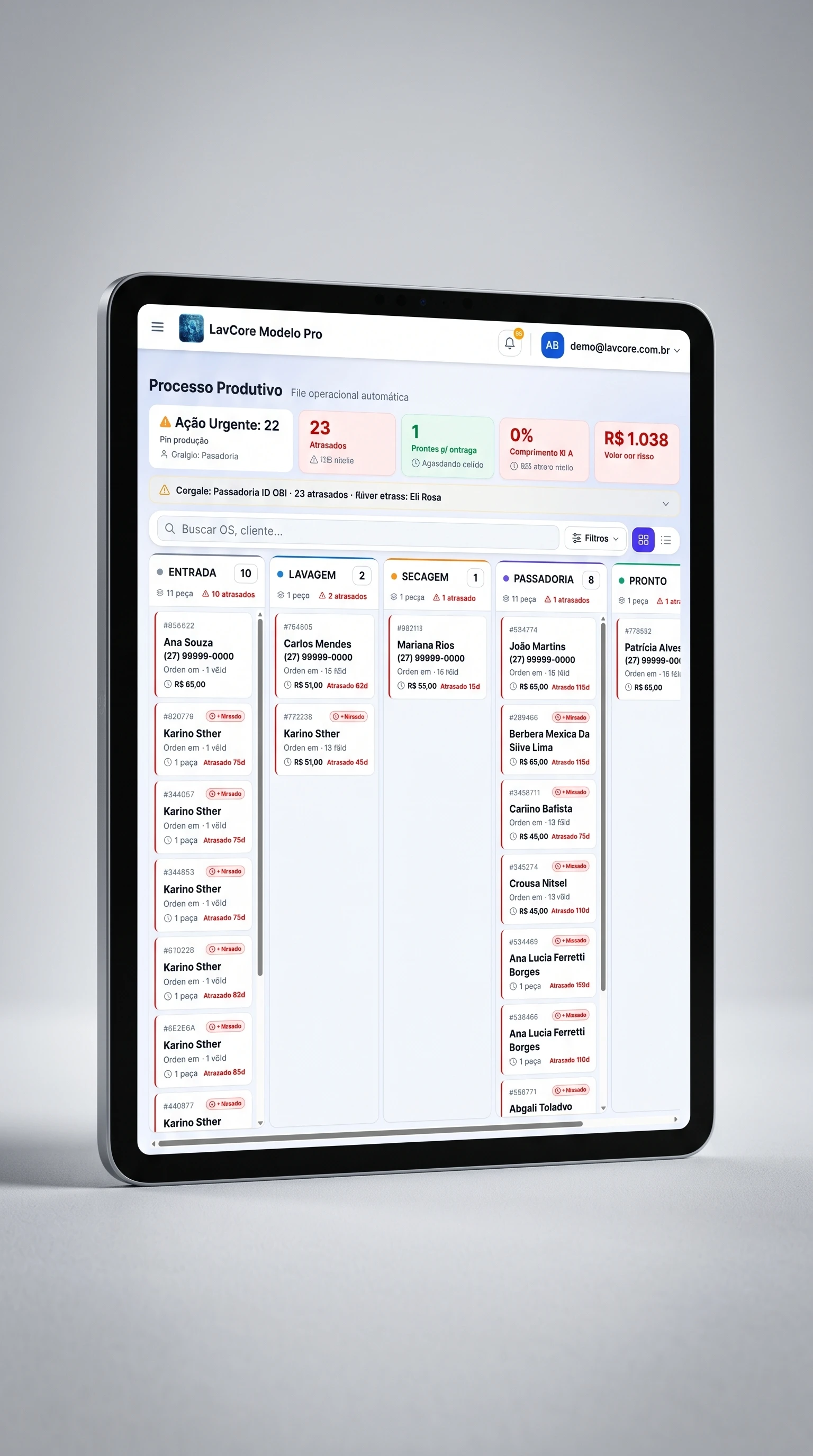 LavCore na Produção — Processo e Kanban em Tempo Real